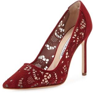 Manolo Blahnik Red Laser Cut Suede Heels Pumps 40.5 / 10.5
